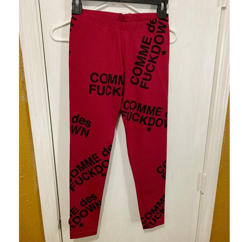 Comme des F*ck Down women's maroon stretch tight logo print legging pants
